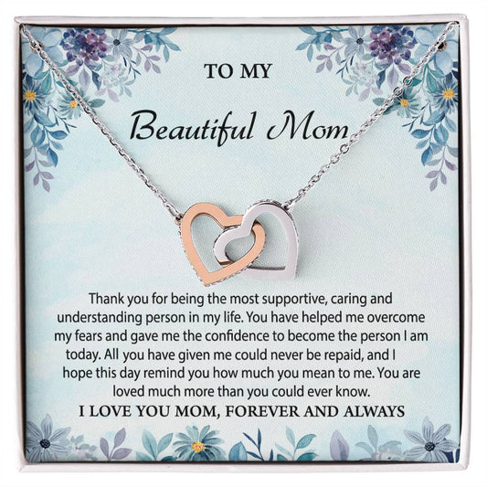 To My Beautiful Mom | Thank You - Interlocking Hearts necklace